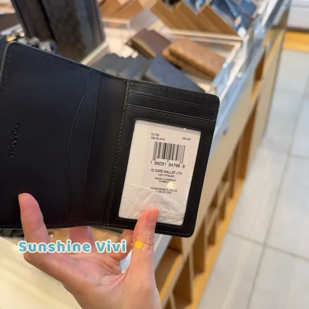 NWT Coach CJ728 Id License Credit Card Wallet Leather Black